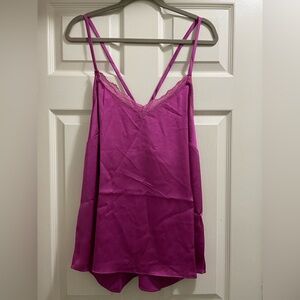 NWT Skies Are Blue Racerback Lace Trim Silky Camisole Top in Fuchsia Purple 1X